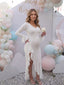 White Button-Down Flared Long Sleeve Maternity Dress