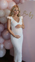 White Crochet Ruffle Flutter Sleeve Maternity Maxi Dress 