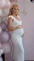 White Crochet Ruffle Flutter Sleeve Maternity Maxi Dress For Baby Shower Party