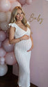 White Crochet Ruffle Flutter Sleeve Maternity Maxi Dress for Baby Shower Party