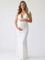 White Deep V-Neck Ruched Maternity Maxi Gown