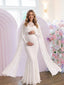 White Floral Lace Maternity Maxi Dress with Cape