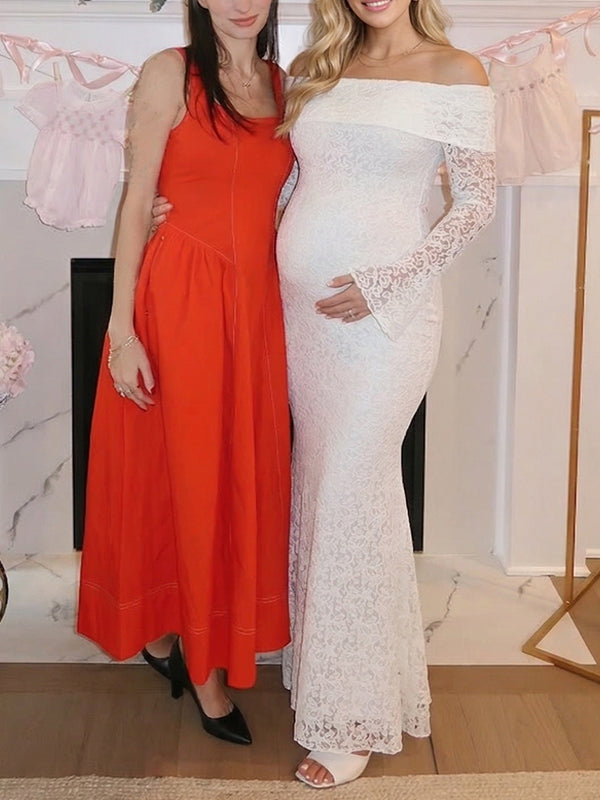 White Lace Bodycon Maternity Maxi Dress