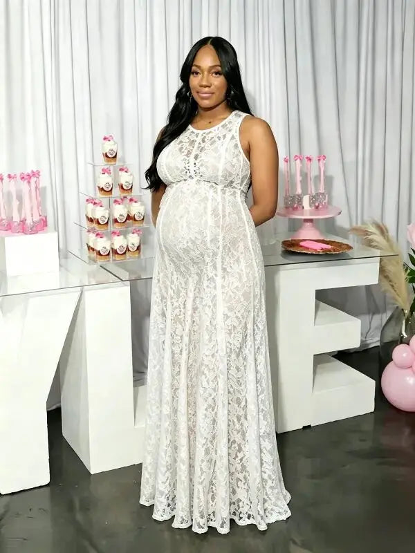 elegant white maternity dress lace high waist mermaid skirt sleeveless pregnancy photoshoot dress