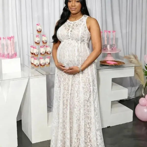 elegant white maternity dress lace high waist mermaid skirt sleeveless pregnancy photoshoot dress