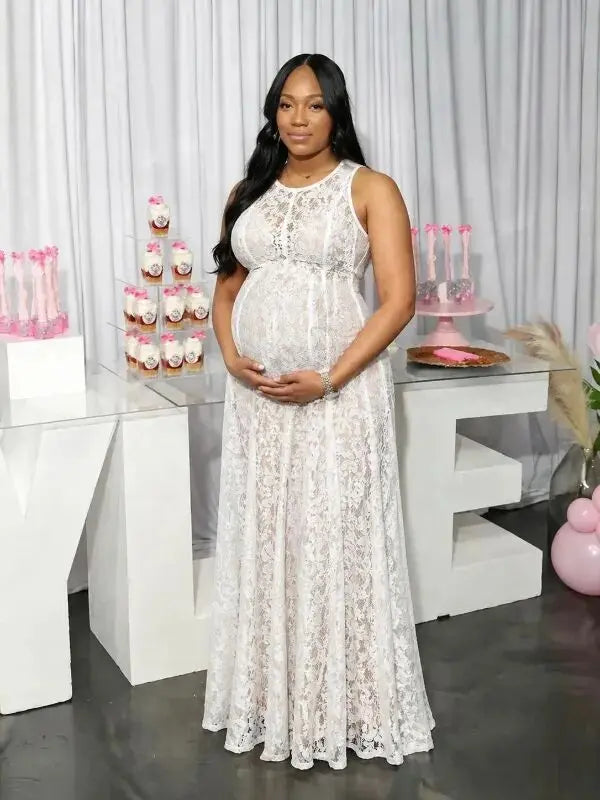 elegant white maternity dress lace high waist mermaid skirt sleeveless pregnancy photoshoot dress