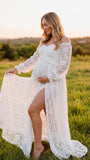 White Lace Two-Piece Maternity Dress for Photoshoot