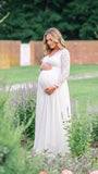 White Lace V-Neck Chiffon Pregnancy Gown