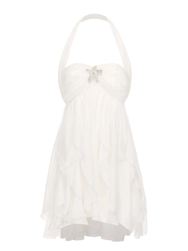 White Off Shoulder Ruffled Backless Maternity Mini Dress