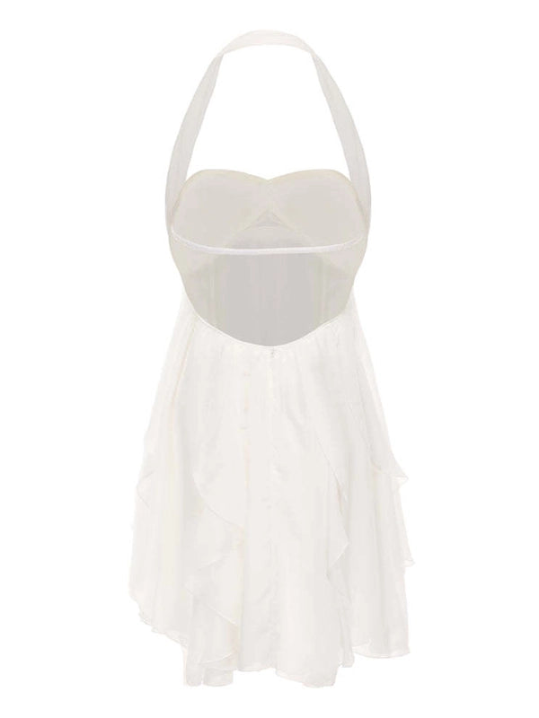 White Off Shoulder Ruffled Backless Maternity Mini Dress