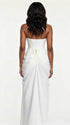 White Strapless Maternity Maxi Dress – Ruched Asymmetrical High Slit Gown with Adjustable Back Tie