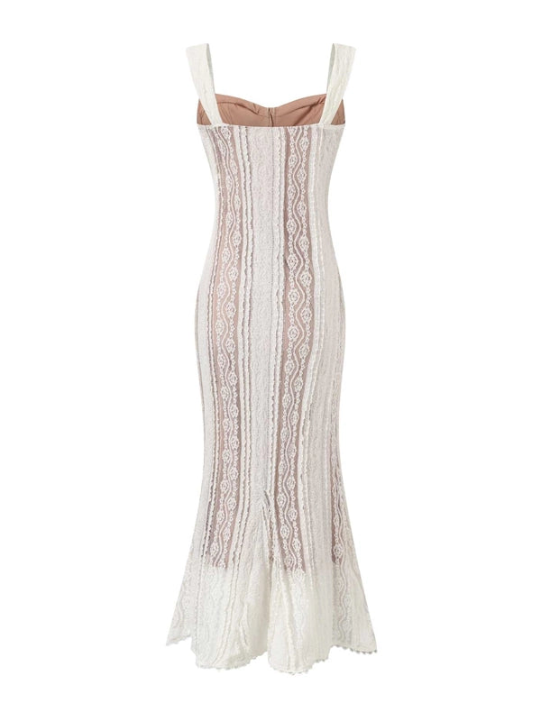 White Vertical Wave Lace Sweetheart Maternity Maxi Gown