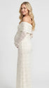 white lace maternity dress off shoulder long sleeve bodycon baby shower photoshoot gown