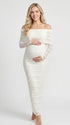 white lace maternity dress off shoulder long sleeve bodycon baby shower photoshoot gown