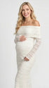 white lace maternity dress off shoulder long sleeve bodycon baby shower photoshoot gown