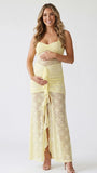 Yellow Lace Halter Ruffle Mermaid Maternity Maxi Gown