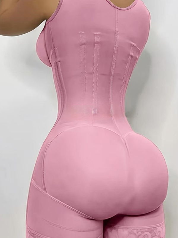 Bumplook Lace Splicing Zipper Close One-piece Body Shaper Tummy Control Bodysuit