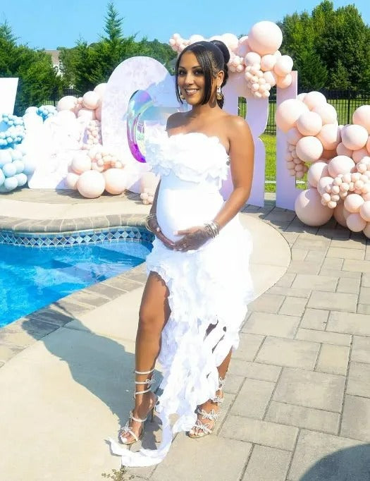 Casualwear-Tube Ruffle Maternity Party Maxi Dress