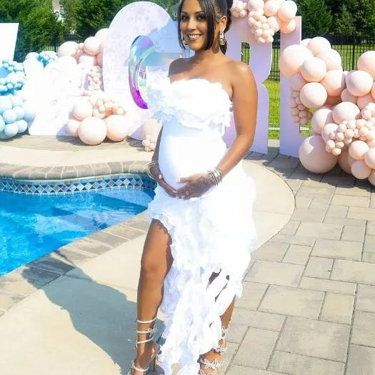 Casualwear-Tube Ruffle Maternity Party Maxi Dress