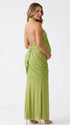 Apple Green Butterfly Halter Maternity Maxi Dress with Ruched Draping | Bumplook