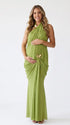 Apple Green Open Back Maternity Maxi Dress with Draped Detail | Bumplook