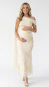 apricot embroidered floral maternity maxi dress with off shoulder mermaid silhouette