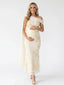 Apricot 3D Floral Appliqué Maternity Gown – Off Shoulder Mermaid Baby Shower Dress