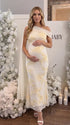 apricot embroidered floral maternity maxi dress with off shoulder mermaid silhouette