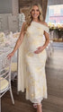 apricot embroidered floral maternity maxi dress with off shoulder mermaid silhouette
