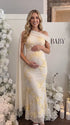 apricot embroidered floral maternity maxi dress with off shoulder mermaid silhouette