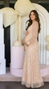 Apricot Gold Sequin Maternity Dress, Luxury Pregnancy Gown for Baby Shower, Maternity Photoshoot, Pregnancy Announcement, Gender Reveal, Motherhood Portrait, Formal Event, Holiday Party | Bumplook