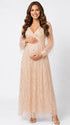 Apricot Gold Sequin Maternity Dress, Luxury Pregnancy Gown for Baby Shower, Maternity Photoshoot, Pregnancy Announcement, Gender Reveal, Motherhood Portrait, Formal Event, Holiday Party | Bumplook