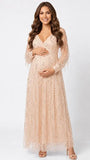 Apricot Gold Sequin Maternity Dress, Luxury Pregnancy Gown for Baby Shower, Maternity Photoshoot, Pregnancy Announcement, Gender Reveal, Motherhood Portrait, Formal Event, Holiday Party | Bumplook