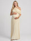 Warm Apricot Off Shoulder Maternity Maxi Dress — Ruched Pregnancy Gown