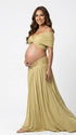 apricot yellow maternity two piece maxi skirt set with off shoulder pregnancy silhouette