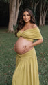 apricot yellow maternity two piece maxi skirt set with off shoulder pregnancy silhouette