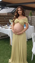 apricot yellow maternity two piece maxi skirt set with off shoulder pregnancy silhouette