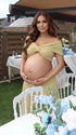 apricot yellow maternity two piece maxi skirt set with off shoulder pregnancy silhouette