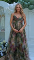 army green floral mesh maternity maxi dress with adjustable lace up back