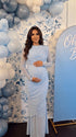 Baby Blue Maternity Dress, Ruched Maternity Dress for Baby Shower, Maternity Photoshoot, Gender Reveal, Pregnancy Announcement, Wedding Guest, Bridal Shower, Formal Events | Bumplook