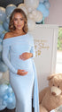 Baby Blue Off Shoulder Maternity Maxi Dress for Gender Reveal and Baby Shower | Bumplook
