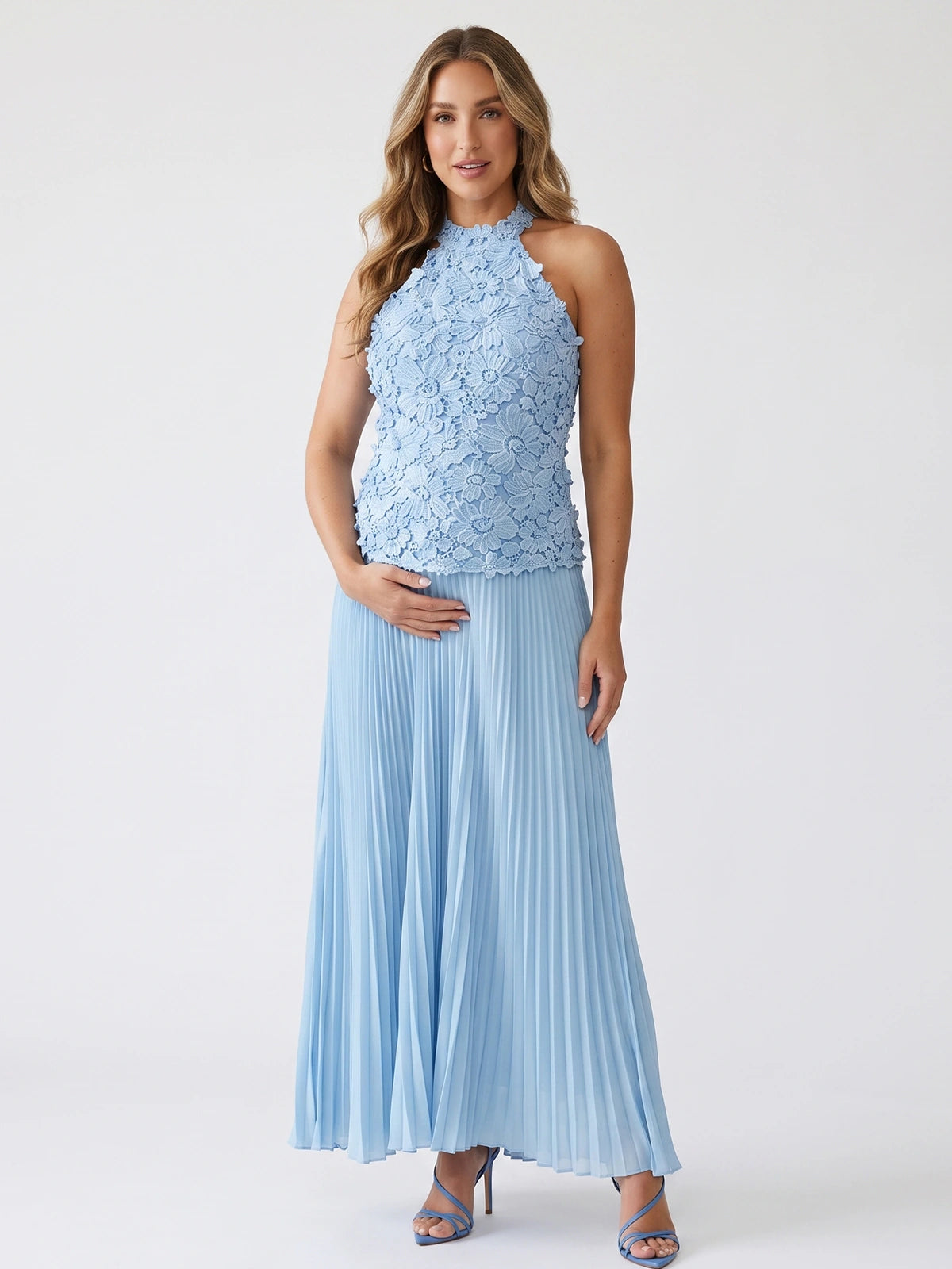 Blue Maternity Dress for Gender Reveal and Pregnancy Announcement | Bumplook
