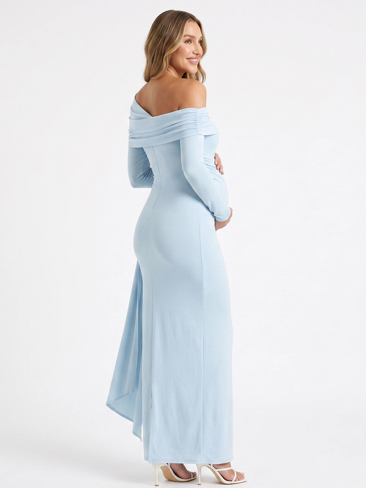 Long Sleeve Baby Blue Maternity Dress for Boy Baby Shower and Gender Reveal | Bumplook