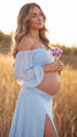 Blue Two Piece Maternity Photoshoot Outfit, Crop Top and Maxi Skirt for Pregnancy Announcement, Baby Bump Portraits | Bumplook