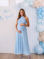 Baby Blue Floral Pleated Maternity Dress for Baby Shower