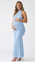 Baby Blue Maternity Dress with Gold Butterfly Detail for Baby Shower | Bumplook
