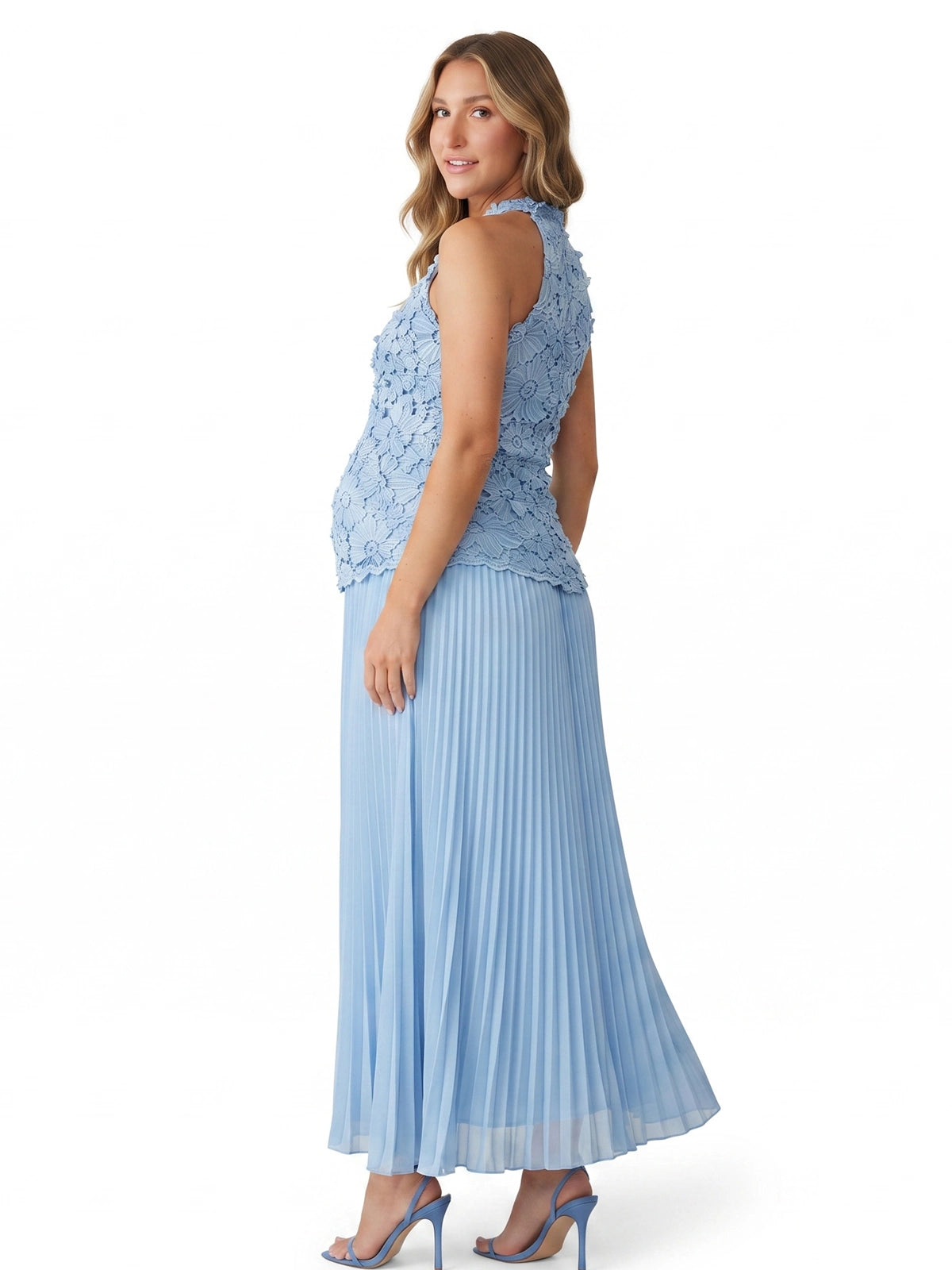 Blue Pregnancy Celebration Maxi Dress with Floral Bodice | Bumplook