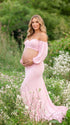 Pink Maternity Photoshoot Dress, Two Piece Crop Top and Skirt Set for Baby Girl Shower, Pregnancy Photoshoot, Gender Reveal | Bumplook