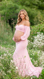Pink Maternity Photoshoot Dress, Two Piece Crop Top and Skirt Set for Baby Girl Shower, Pregnancy Photoshoot, Gender Reveal | Bumplook