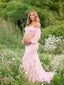 Pink Maternity Photoshoot Dress with Crop Top & Maxi Skirt